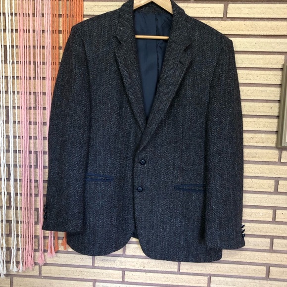 80's Men's Blue Plaid Wool Blazer - Size Med - Chest 42 - Unisex Wool Blazer - Picture 3 of 12